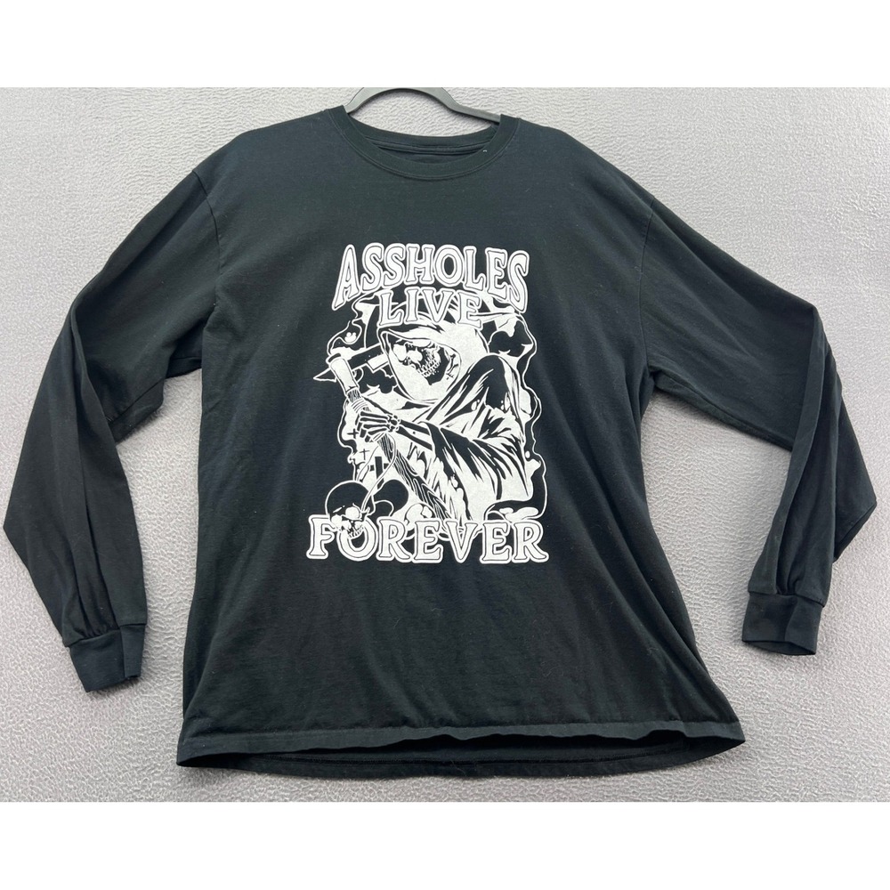 Assholes Live Forever Shirt Mens XL Black Grim Reaper Long Sleeve Graphic Tee